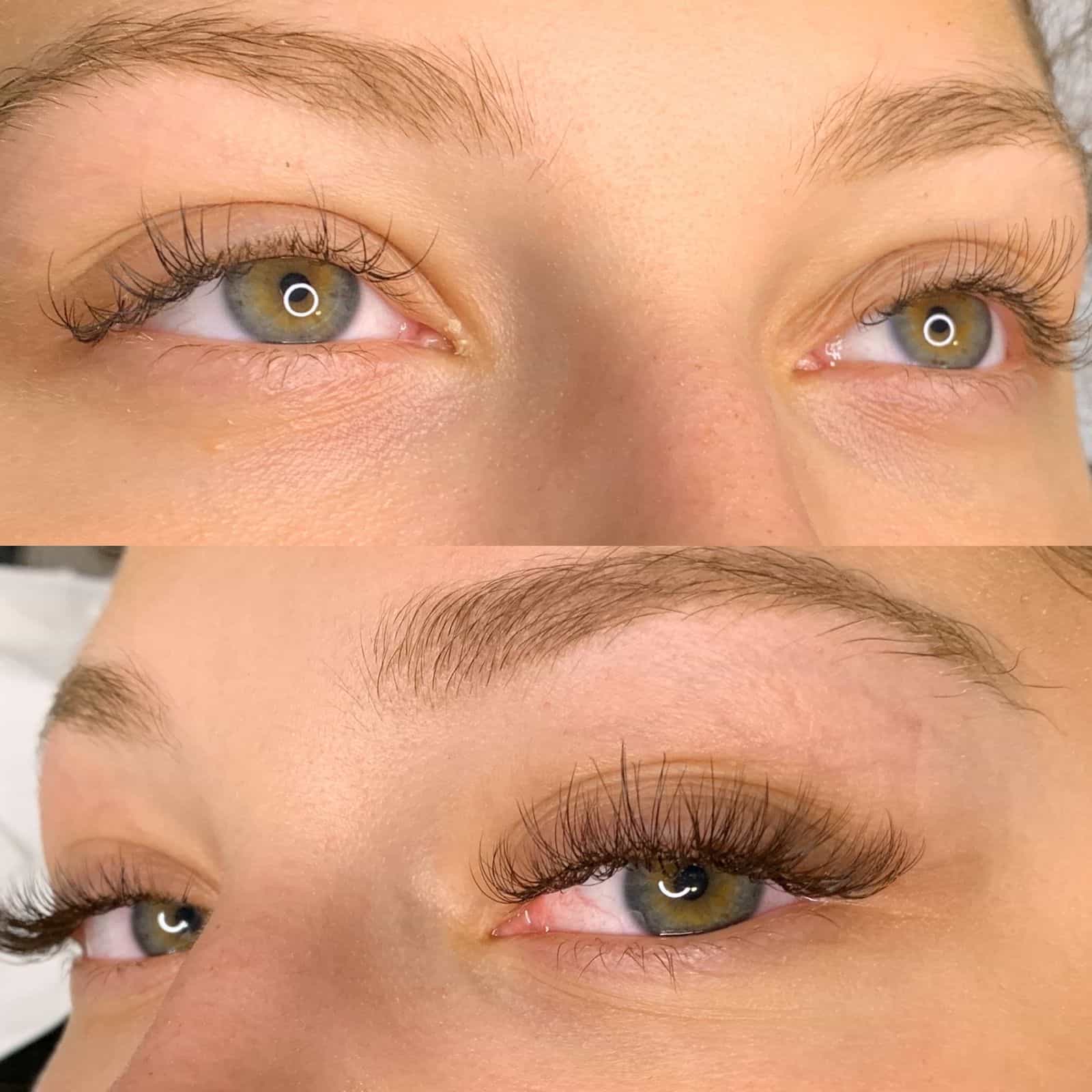 Before And After Brown Lash Extensions brown classic lash extensions