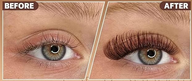 Before And After Brown Lash Extensions brown hybrid lash extensions