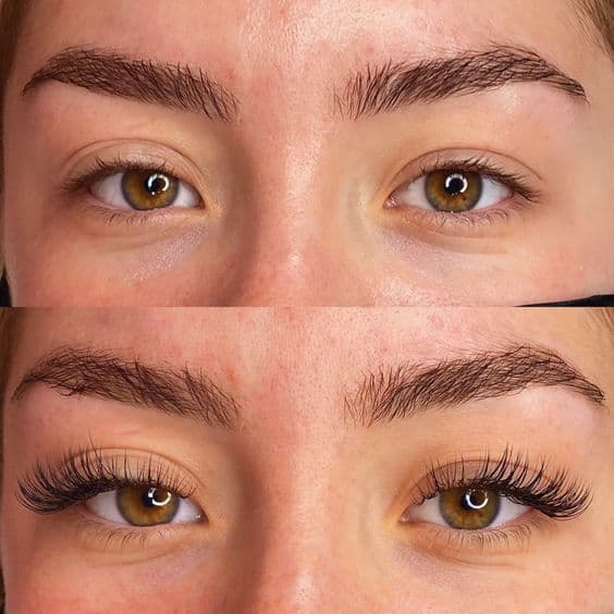 Before And After Brown Lash Extensions dark brown lash extensions