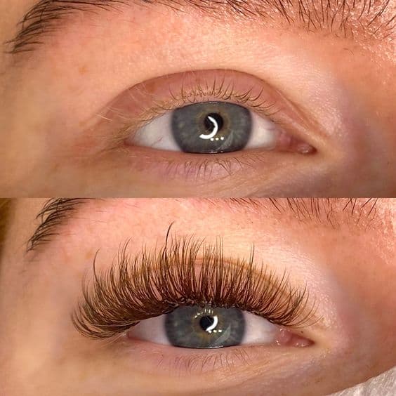 Before And After Brown Lash Extensions light brown lash extensions