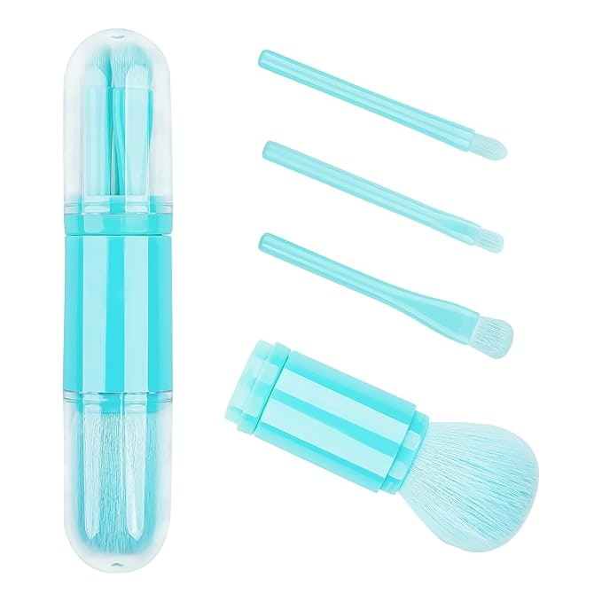 8 Best Blue Makeup Brushes 4 in 1 Blue Travel Makeup Brush Set