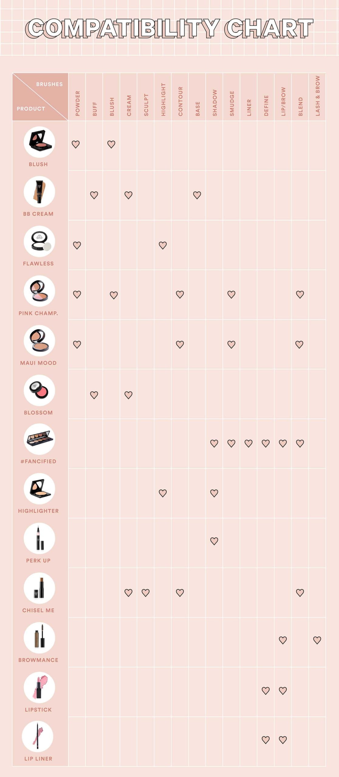 makeup brush use chart​