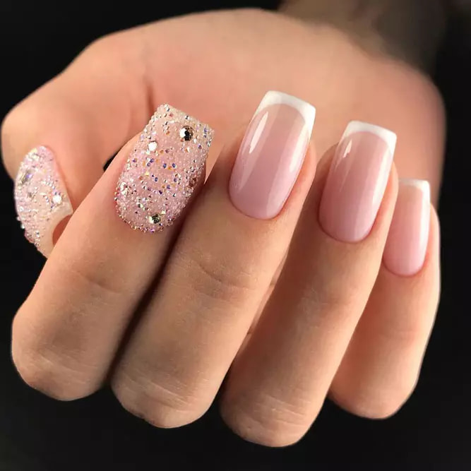 45+ Nail Designs With Glitter And Rhinestones Ideas Short nail designs with glitter and rhinestones (2)