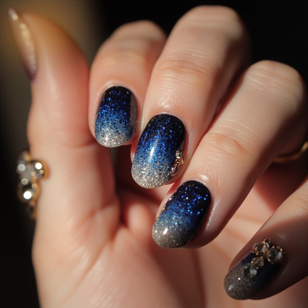 nail designs with rhinestones and glitter​ (2)