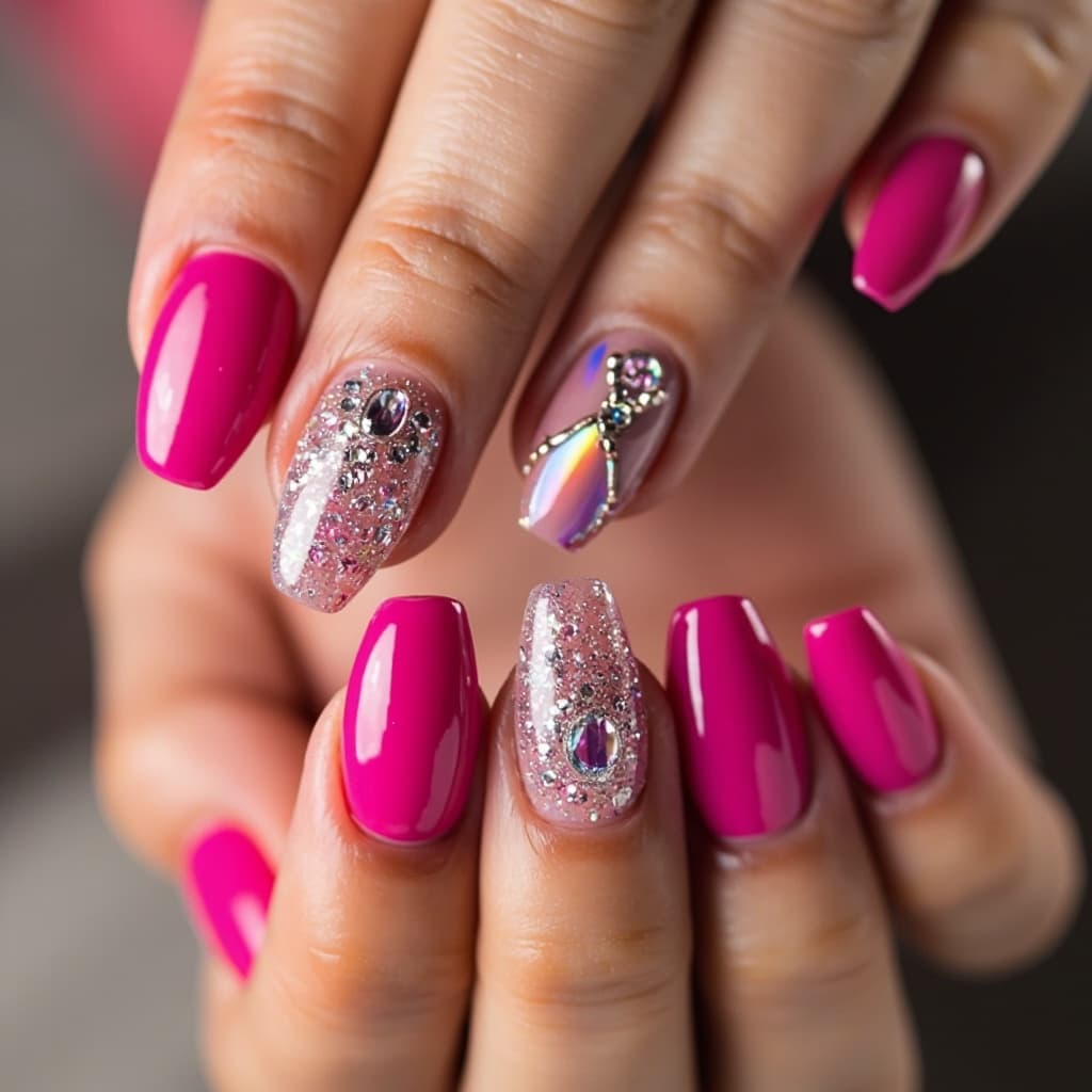 nail designs with rhinestones and glitter​ (3)