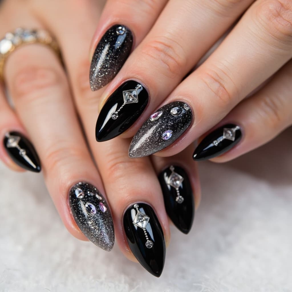 nail designs with rhinestones and glitter​