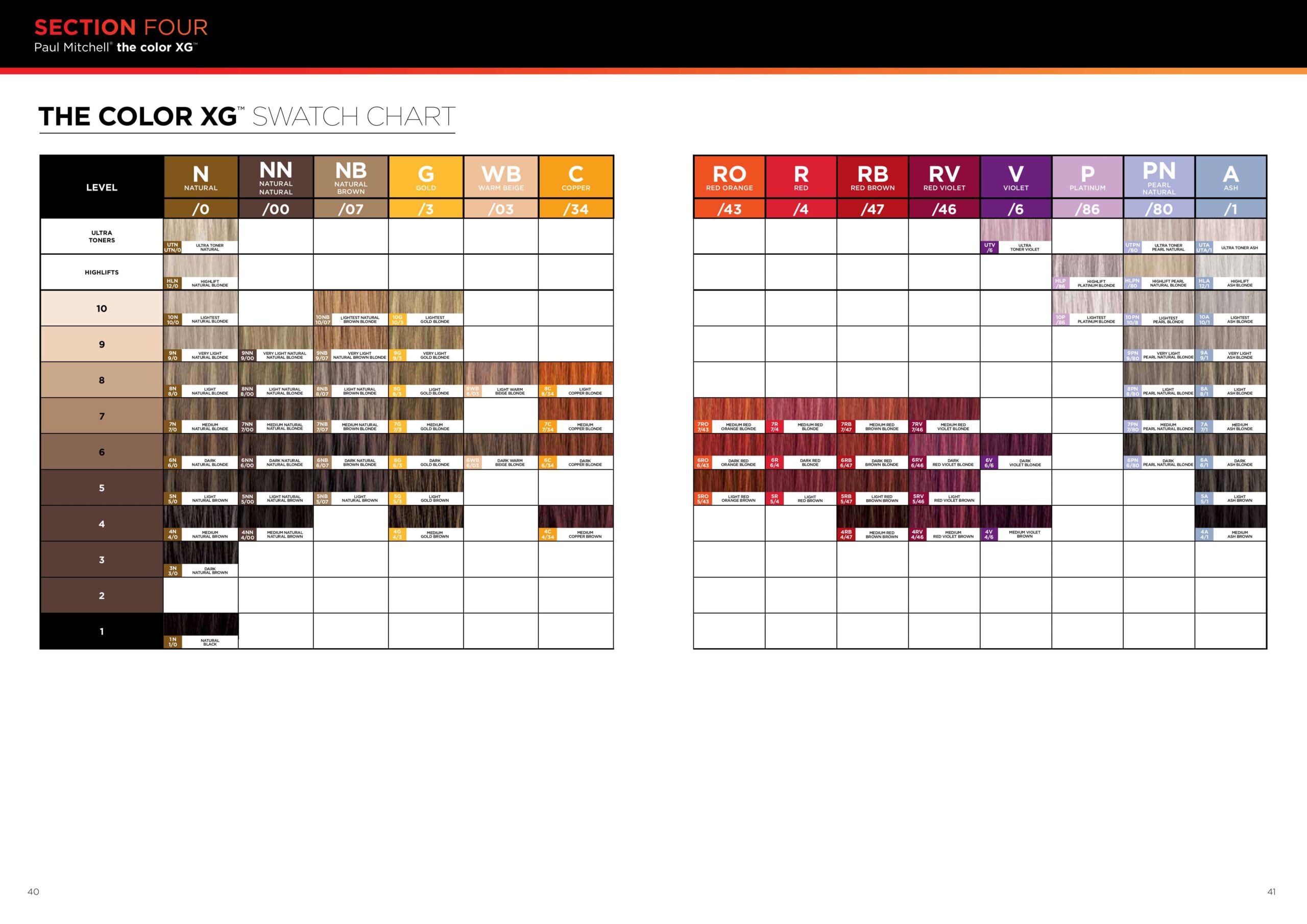 paul mitchell the color xg color chart​