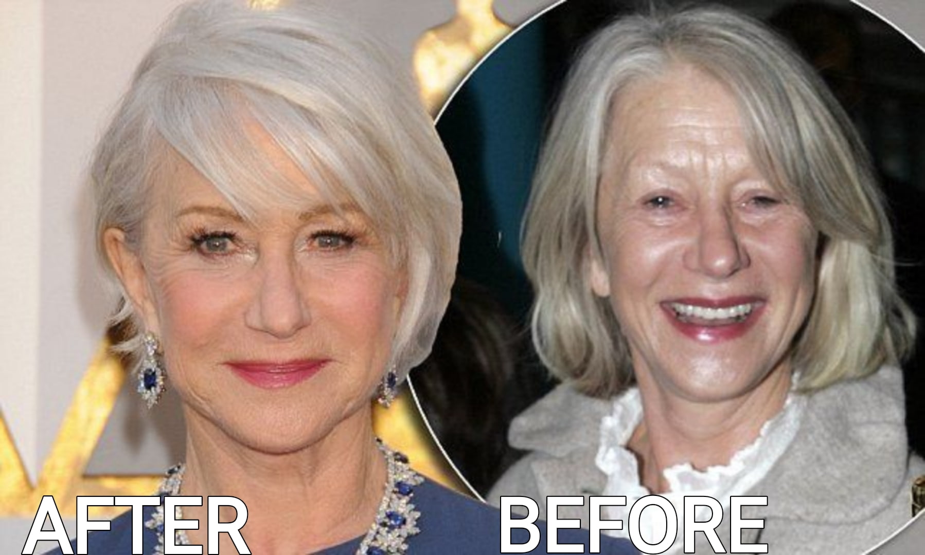 Celebrity Microblading Before And After Pictures Helen mirren eyebrows before and after