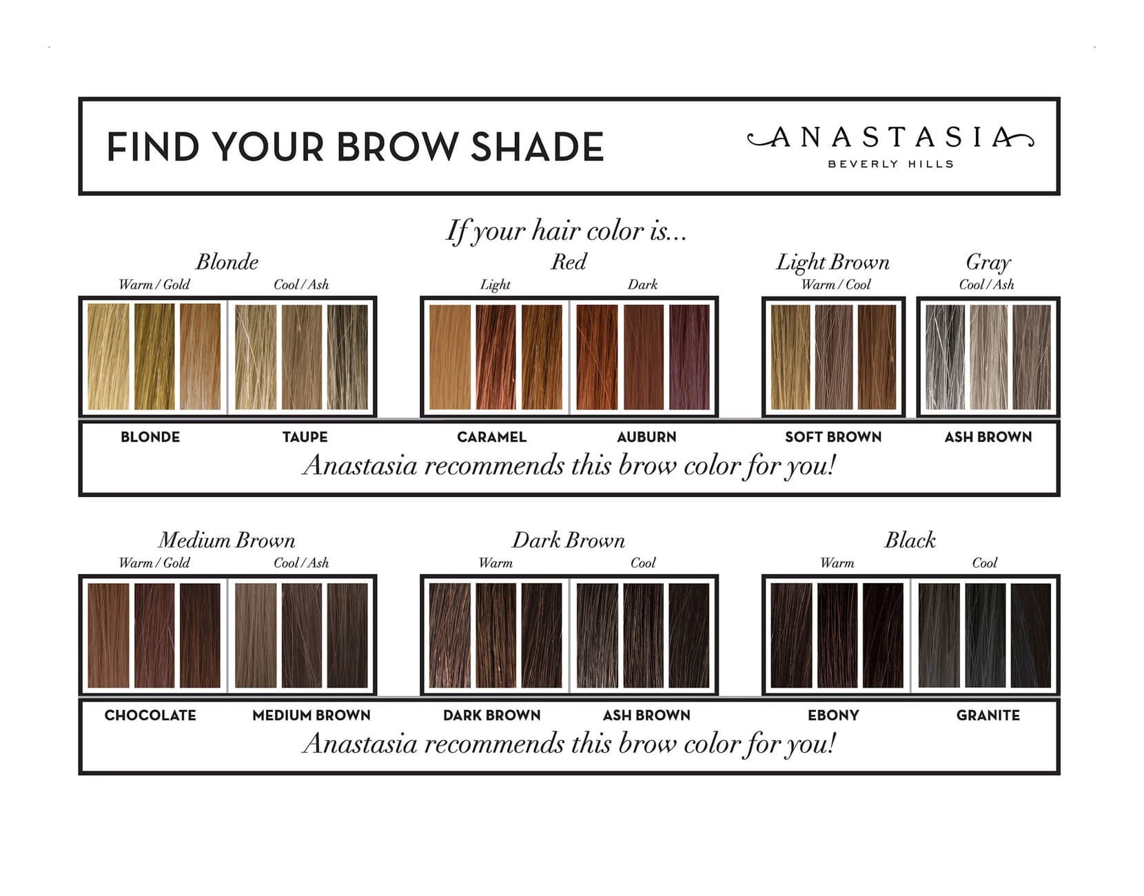 anastasia eyebrow color chart​